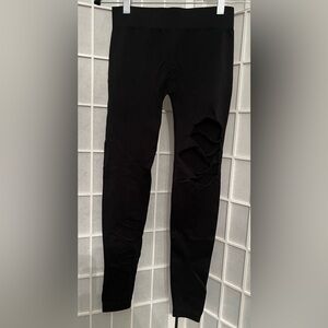 BEBE Black Distressed Cut Out Random Slash Legging NWT